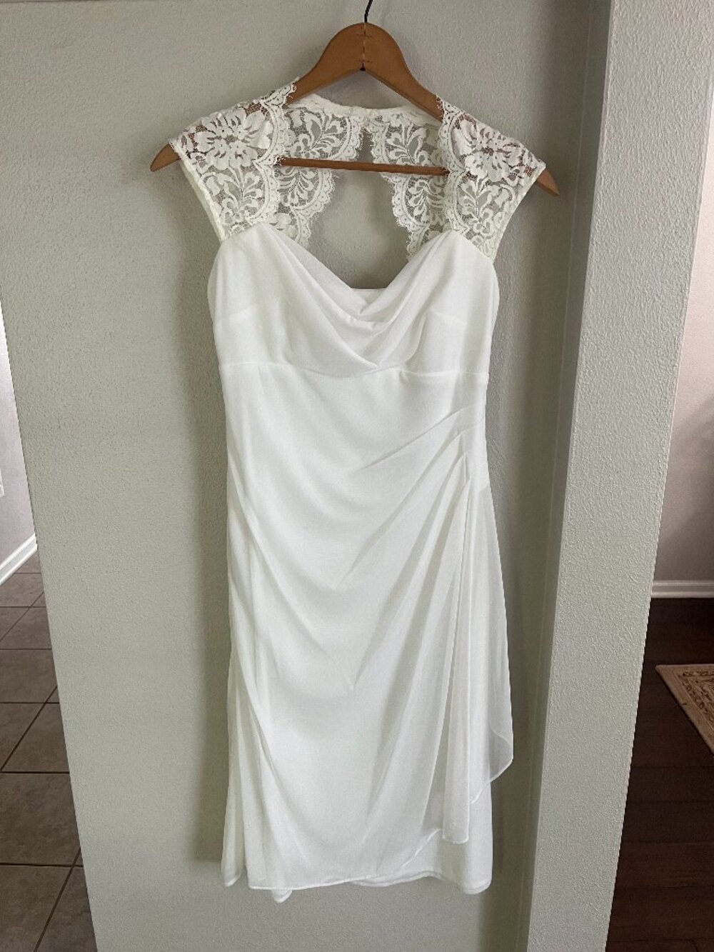 DB Studio Mesh Midi Wedding Dress with Lace Cap Sleeves & Keyhole Back (Altered)